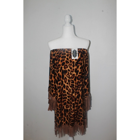 Animal Print Tunic Dress with Fringe - Picture 4 of 5